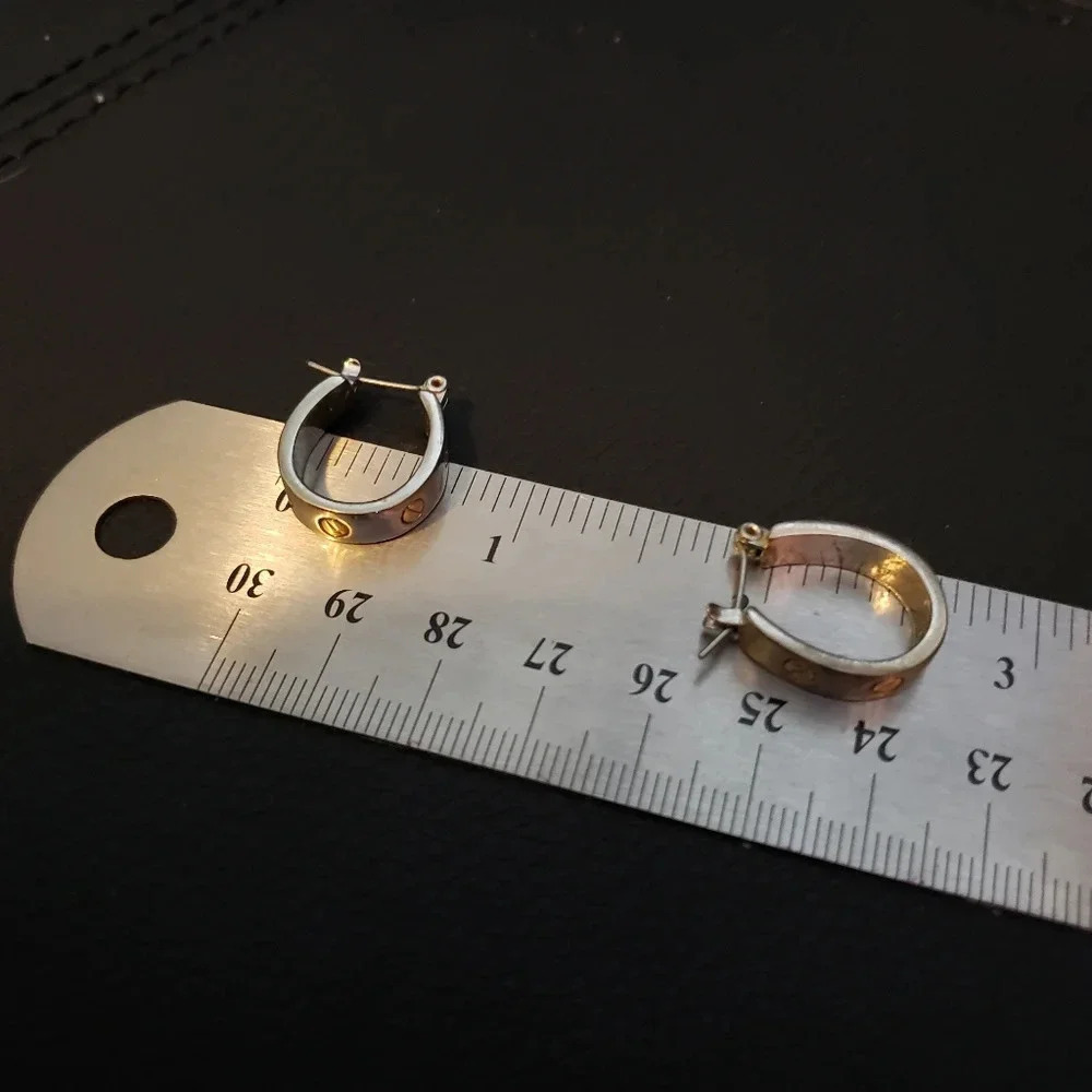 *EARRINGS,  silver and gold tone - Picture 5 of 5